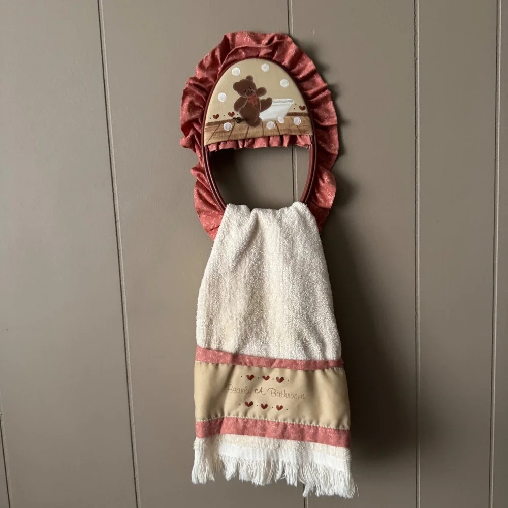 Cottagecore Grandmacore‎ Vintage Cannon Teddy Bear Musical Towel Holder Pink